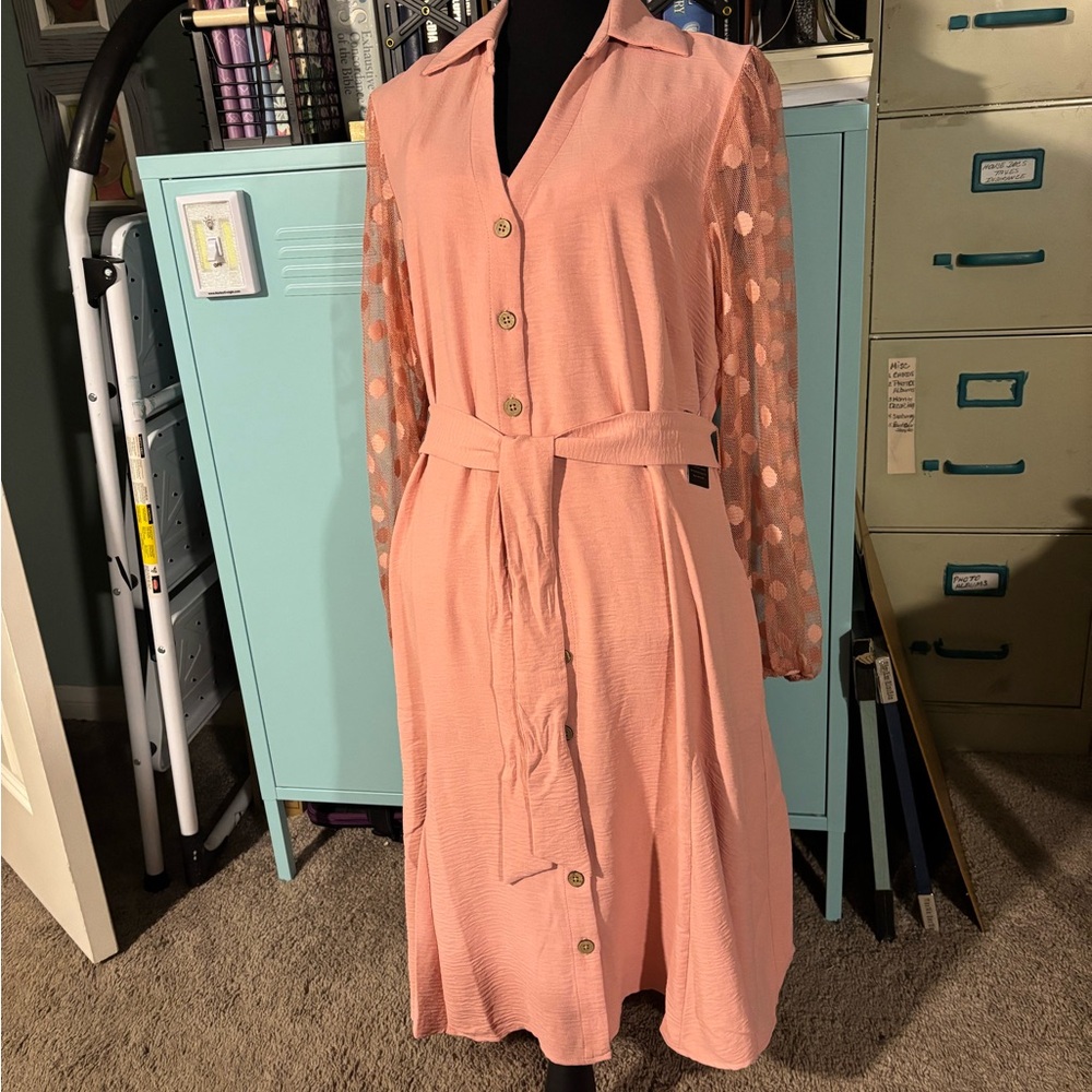 Ashley Stewart Pink Buttoned Tie Front Sundress